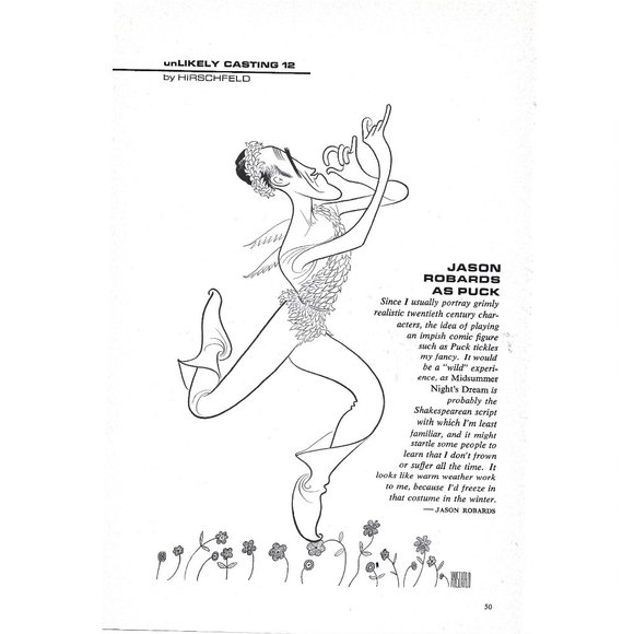Jason Robards as Puck Unlikely Casting by Hirschfield 1960s Vintage Print Ad 9 i - Picture 4 of 4